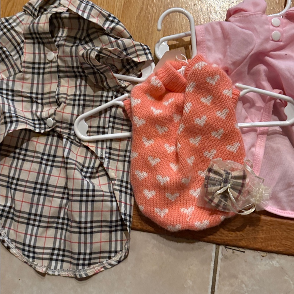 Spring Set of Plaid and valentines Pink Dog Apparel Set